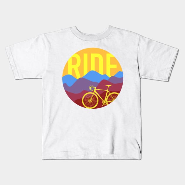 Ride - Cyclocross Bicycle Retro Colors Kids T-Shirt by TheWanderingFools